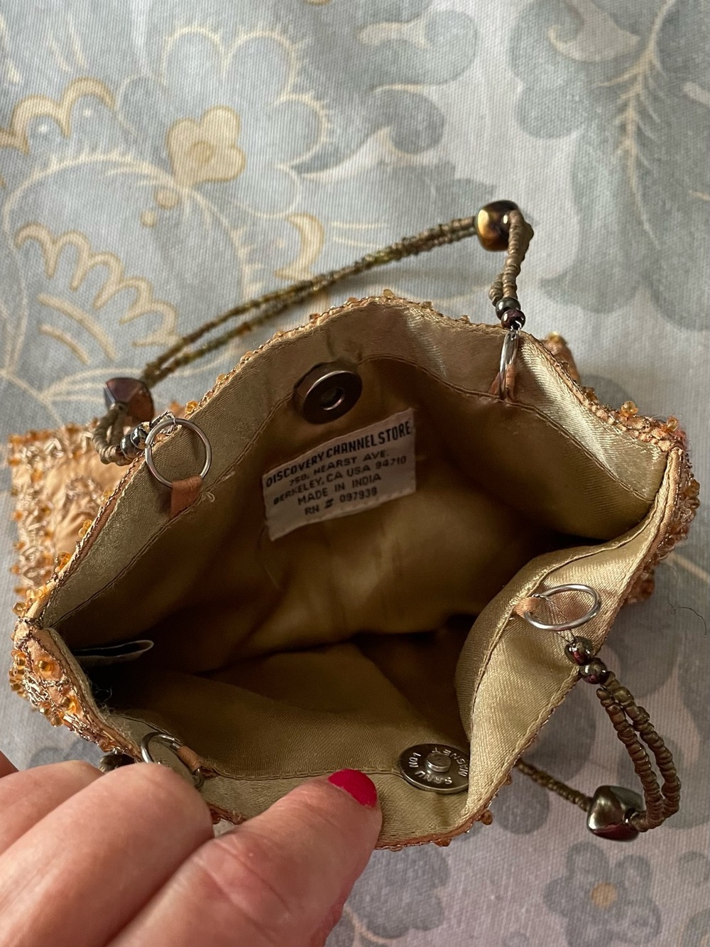 Gold Beaded Drawstring Evening Bag